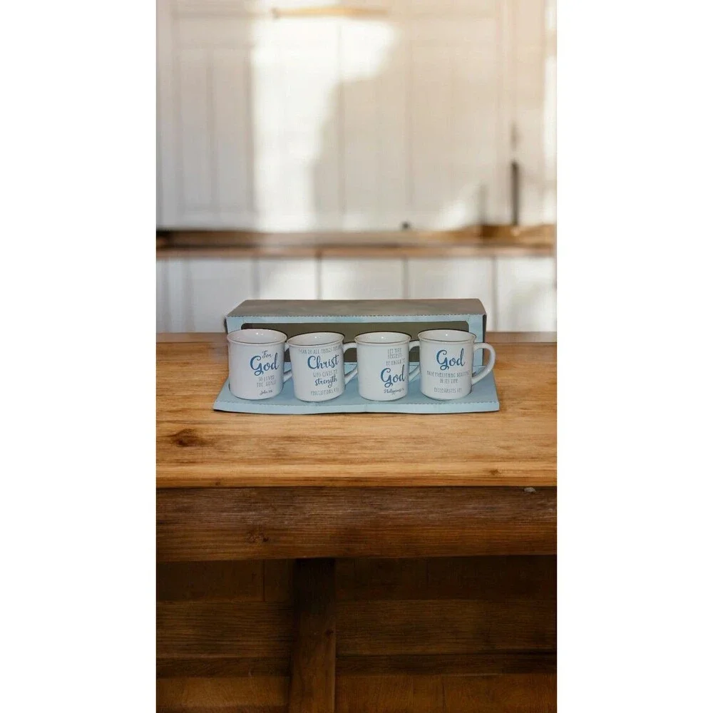 Ceramic Coffee and Tea Mug Set 12 Oz Inspirational Bible Verse Mugs Psalm 23:5